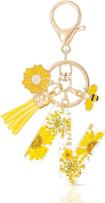 El Regalo Personalized Name Initials Natural Flowers & Bee Charm Keychain - Custom Letter Keyring with Daisy Flower & Honey Bee Pendant, Purse, Bag, Backpack Accessory (Letter N)