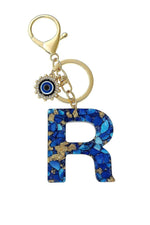 El Regalo Royal Blue Evil Eye Keychain Name Initial Letters- Alphabet Letter Keyring with Evil Eye Charm - Unisex Stylish Bag Charm, Keyring, Gift for Friends & Family (R Letter)
