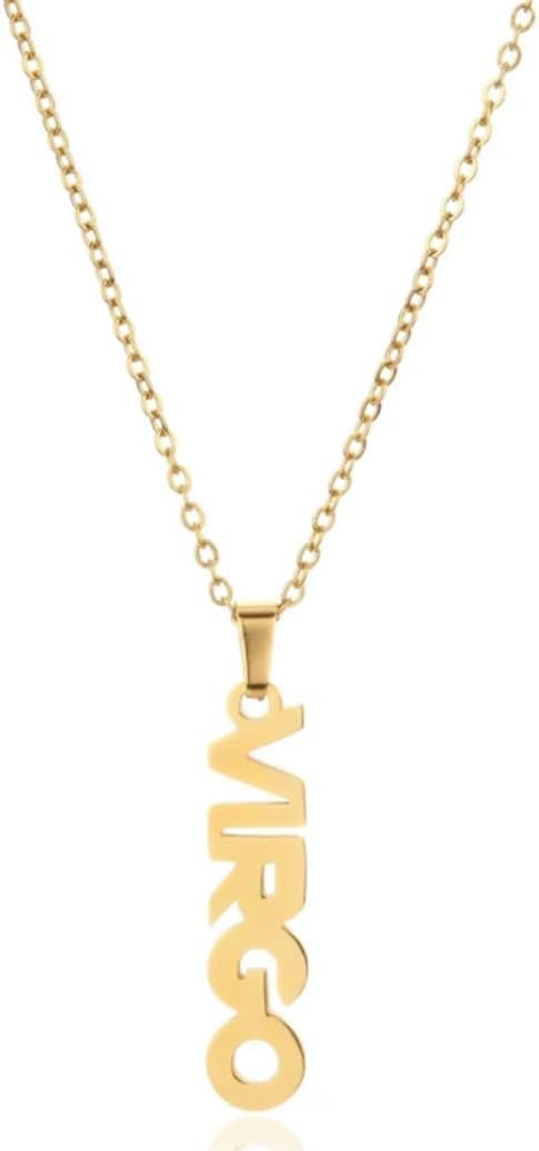 El Regalo 1PC Stainless Steel Zodiac Sign Unisex Pendant Necklace- Anti Tarnish 12 Vertical Zodiac Name Necklaces Horoscope Birth Star Sign (Virgo)
