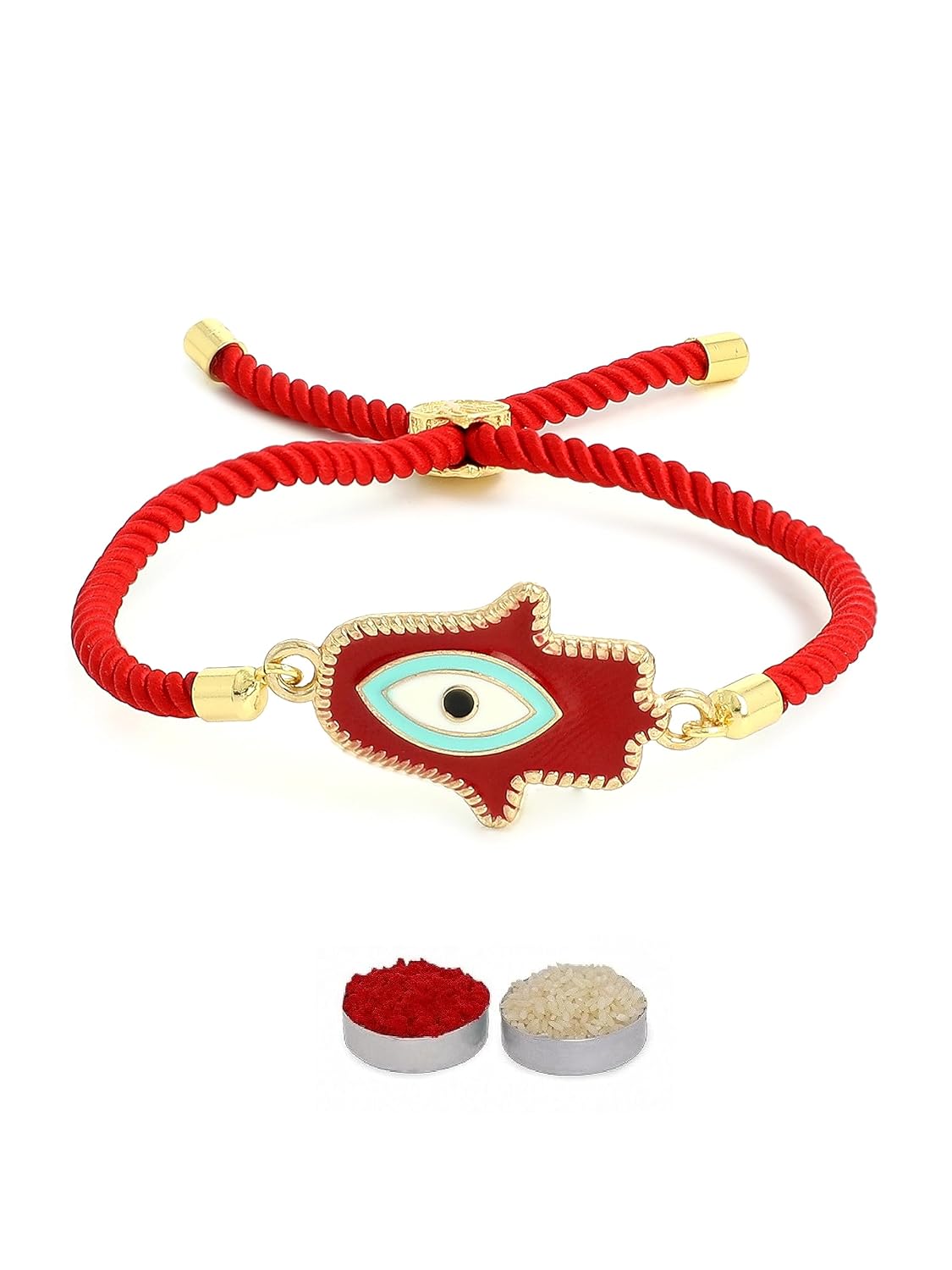 El Regalo Statement1PC Evil Eye Rakhi with Roli Chawal & Rakhi Message Card in Gift Box- Lucky Protection Rakhi to Avoid Negative Energies for Brother/Sister-in-Law/Niece or Nephew (Option-8)