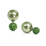 El Regalo's Double Sided 2 Ways Disco Ball Pearl Stud Earrings for Women | Reversible Front Back Ball Earrings | Crystal Rhinestone Back | Fashion Jewelry for Girls (Lime Green Pearl)