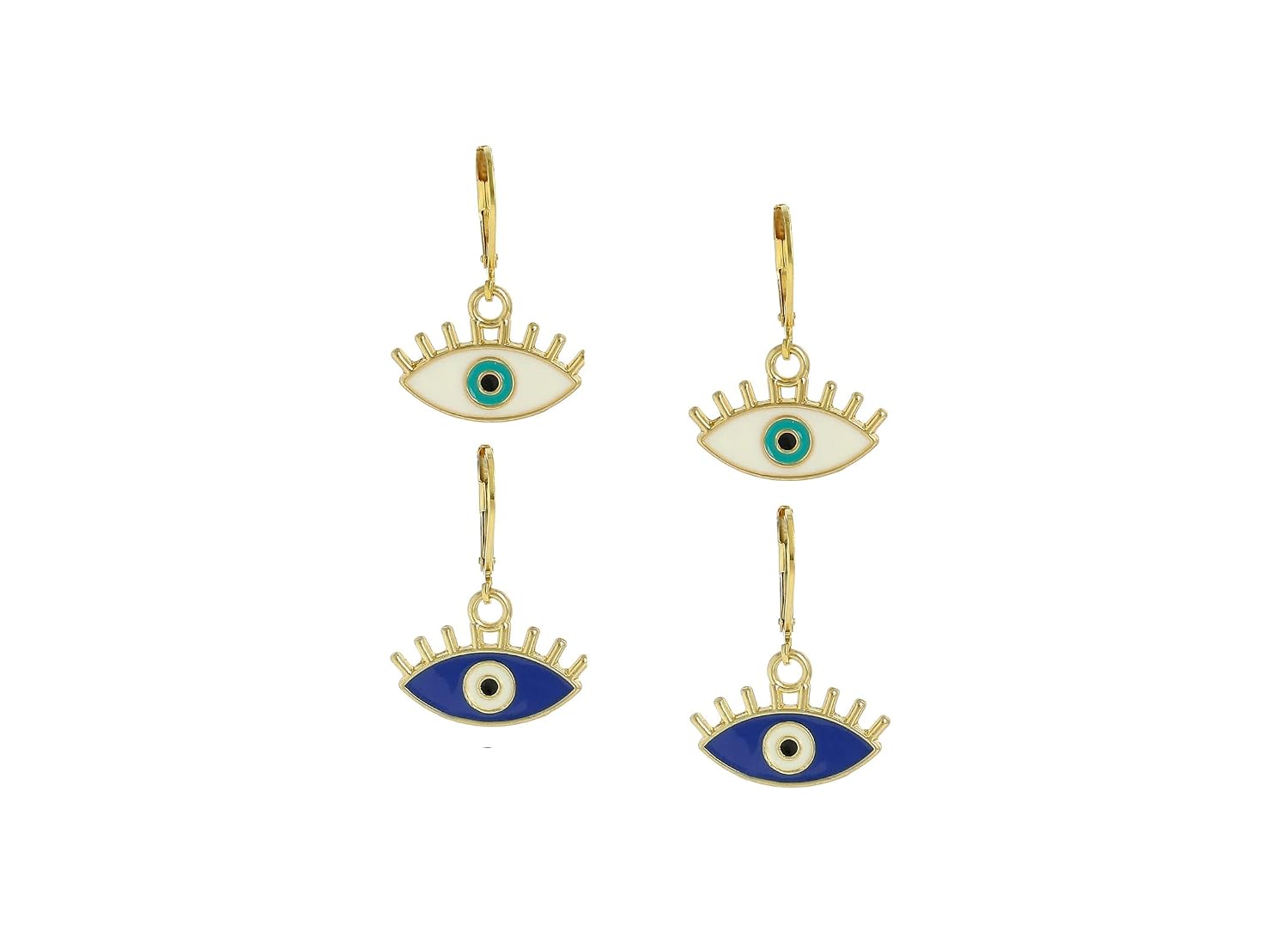 El Regalo 2 Pairs Cute Evil Eye Enameled Hoop Earrings - Gold Plated Dainty Evil Eye Hypoallergenic Fashion Earrings for Girls & Women (Option-4)