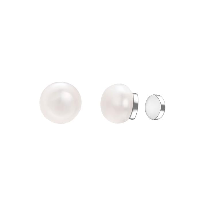 El Regalo 1 Pair Clip-On Magnetic No-Piercing White Pearl Stud Earrings - Fashionable Non-Piercing Magnetic Stud Earrings for Women