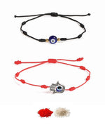 El Regalo 2PCs Evil Eye Rakhi Combo Set for Bhai-Bhabhi or Bhai-Bhatija/Bhatiji- 2 Evil Eye Rakhis with Roli Chanwal, Rakhi Card in Rakhi Gift Box (Option-1)