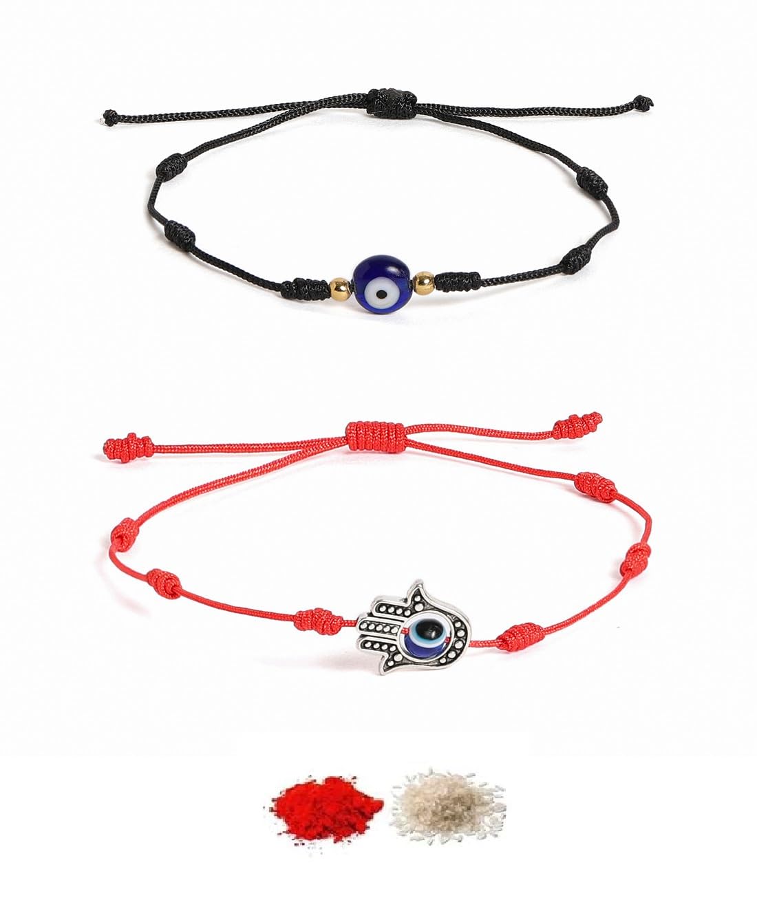 El Regalo 2PCs Evil Eye Rakhi Combo Set for Bhai-Bhabhi or Bhai-Bhatija/Bhatiji- 2 Evil Eye Rakhis with Roli Chanwal, Rakhi Card in Rakhi Gift Box (Option-1)