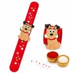 El Regalo Cute Slap Band Bracelet Rakhi for Kids Boys & Little Brother | Fun Quirky Silicone Slap Wristband Rakhi for Toddlers & Children with Roli Chawal Pack and Gift Box (Dog)
