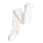El Regalo 1 Pair Girls' Combed Cotton Bow Tights Pantyhose Leggings Stocking Pants | Party Bow Socks Stockings for Girls (White)