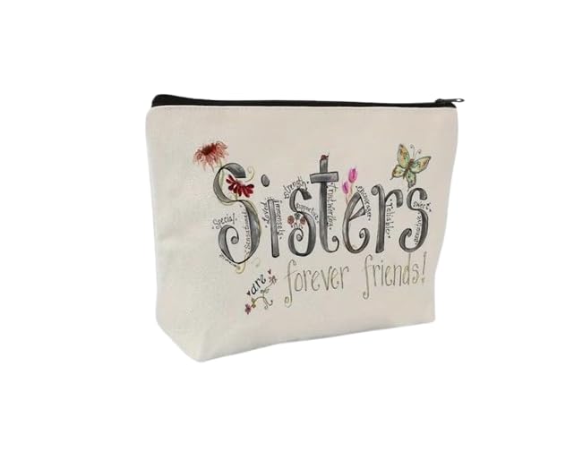 El Regalo 1PC 'I Love You Sister' OR Sisters Forever Friends Printed Makeup Pouch, Portable Travel Toiletry Bag, Multipurpose Zippered Organizer Bag (Sisters Forever Friends)