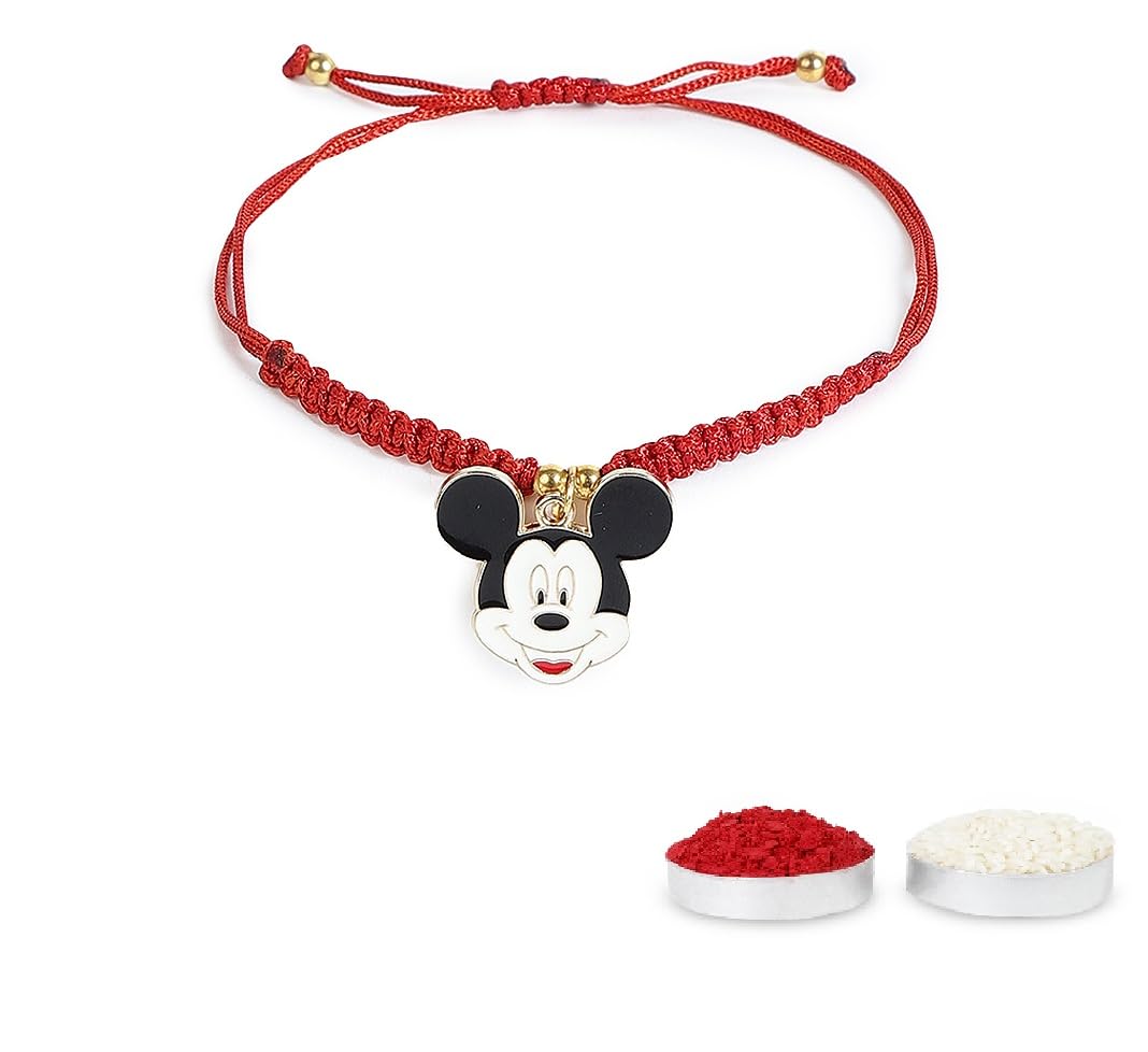 El Regalo 1PC Cute Kids Rakhi for Brother- Beautiful Minnie/Mickey Mouse Rakhis with Roli Chawal, Rakhi Message Card in Rakhi Gift Box for Little Brother/Niece/Nephew (Mickey Mouse Rakhi)