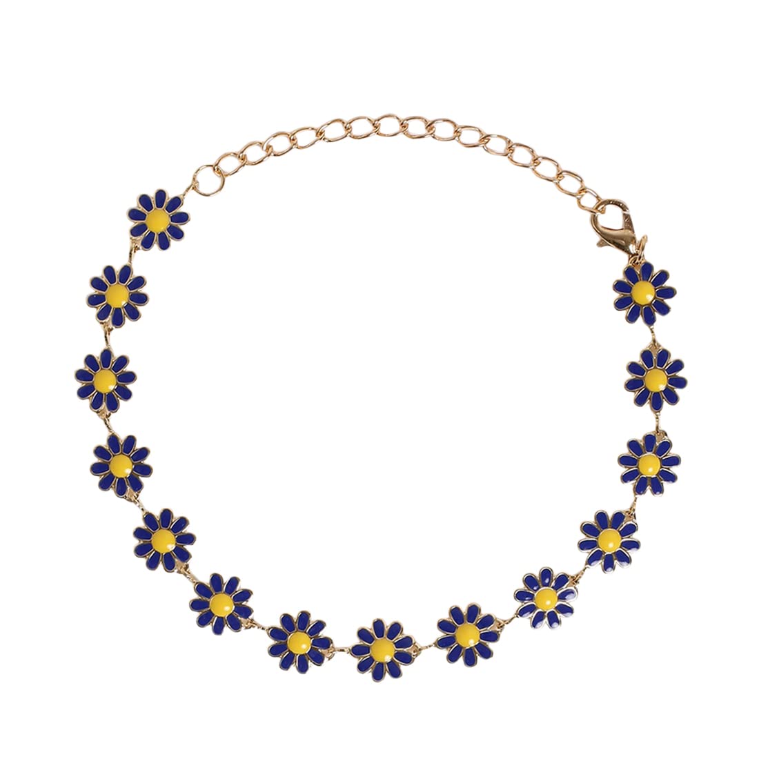 El Regalo 1 Leg Dainty Daisy Charm Chain Anklet- 1 PC Flower Beads Chain Ankle Bracelets For Girls & Women (Blue Daisy Anklet)