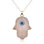 El Regalo u Evil Eye Resin Druzy Hamsa Hand Pendant Necklace for Girls & Women | Evil Eye Modern Pendant Necklace (White)