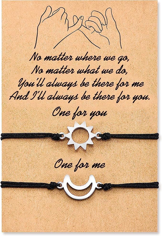 El Regalo 2Pcs Bff Best Friends Sun Moon Pinky Promise Friendship Bracelet/Couple Bracelets, Bff Long Distance Matching Bracelets For Besties For Girls (Silver)