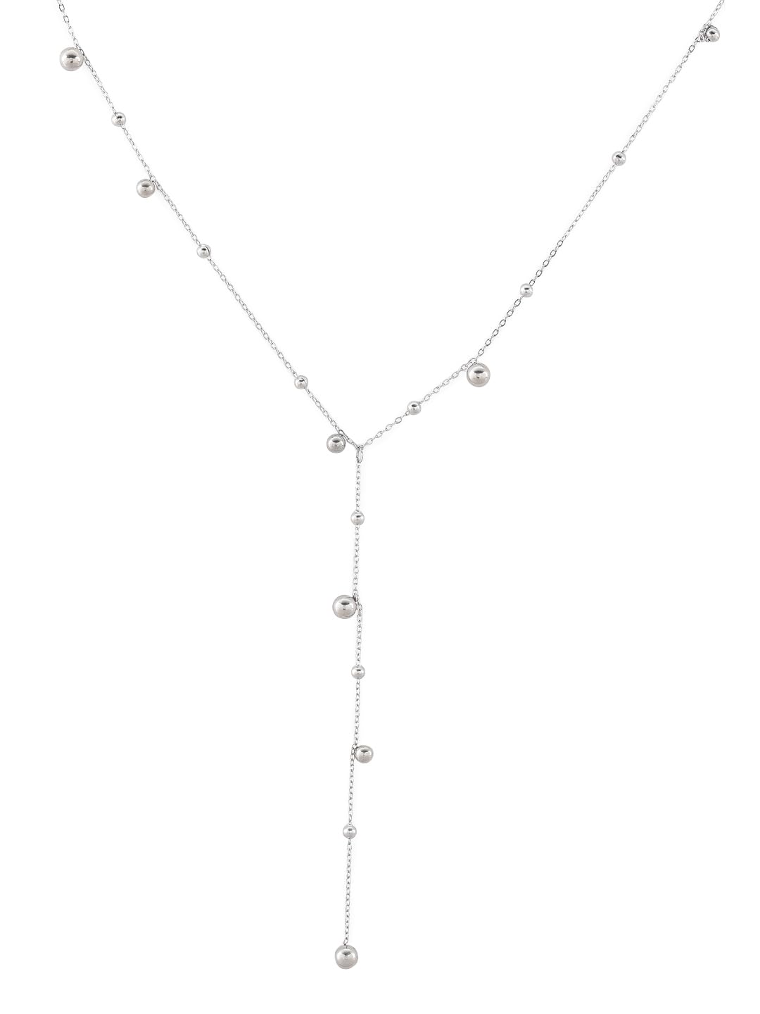 El Regalo Titanium Steel Long Silver Beads Chain Western Necklace - Glamorous Circular Accents and Deep Chain Drop