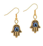 El Regalo 1 Pair Evil Eye Hamsa Hand Earrings - Small Dangle Hoop Earring Dainty Blue Evil Eye Small Simple Hypoallergenic Earrings for Girls & Women (Hamsa Hand Golden)