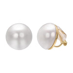 El Regalo White Large Pearl Clip on Earrings for Non Pierced Ears- 18k Gold Plated Non Piercing Cuff Fashion Earrings