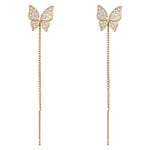 El Regalo CZ Butterfly Threader Chain Earrings for Women, Teen Girls- Butterfly Dangling Earrings- Rhinestone Butterfly Long Tassel Threader Dangle Earrings (Gold)