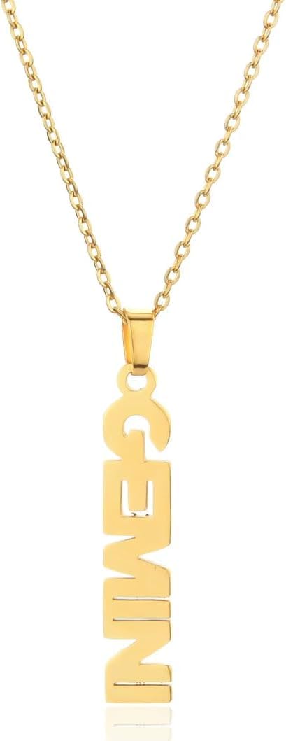 El Regalo 1PC Stainless Steel Zodiac Sign Unisex Pendant Necklace- Anti Tarnish 12 Vertical Zodiac Name Necklaces Horoscope Birth Star Sign (Gemini)