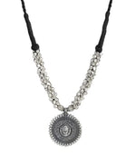 El Regalo Oxidized/German Silver Durga Ma Pendant Thread Necklace with Ghungru | Temple Jewelry/Navratra Pooja Jewelry? Garbha Jewelry (Black)