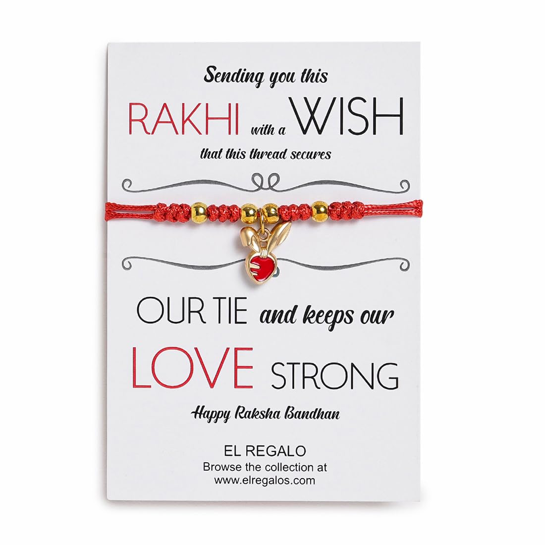 El Regalo 1PC Cute Kids Red Thread Bracelet Rakhi for Little Brother/Niece or Nephew- Kids Rakhi with Roli Chawal Shagun, Message Card in Rakhi Gift Box