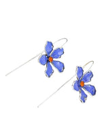 El Regalo Womens Vintage Bohemian Style Enamel Flower Earrings - Silver Tone, Trendy Long Hook Floral Earrings