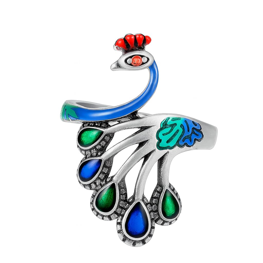 El Regalo Retro Peacock Ring- Beautiful & Colorful Peacock Finger Ring for Girls & Women (Style-3)