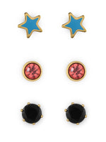 El Regalo 3 Pairs Cute Stainless Steel CZ Stud Earrings Combo for Kids/Girls/Teens/Women - Stars, Heart, Flower, Butterfly, Disco Ball, Stones - Hypoallergenic Flatback Earrings (Style-10)