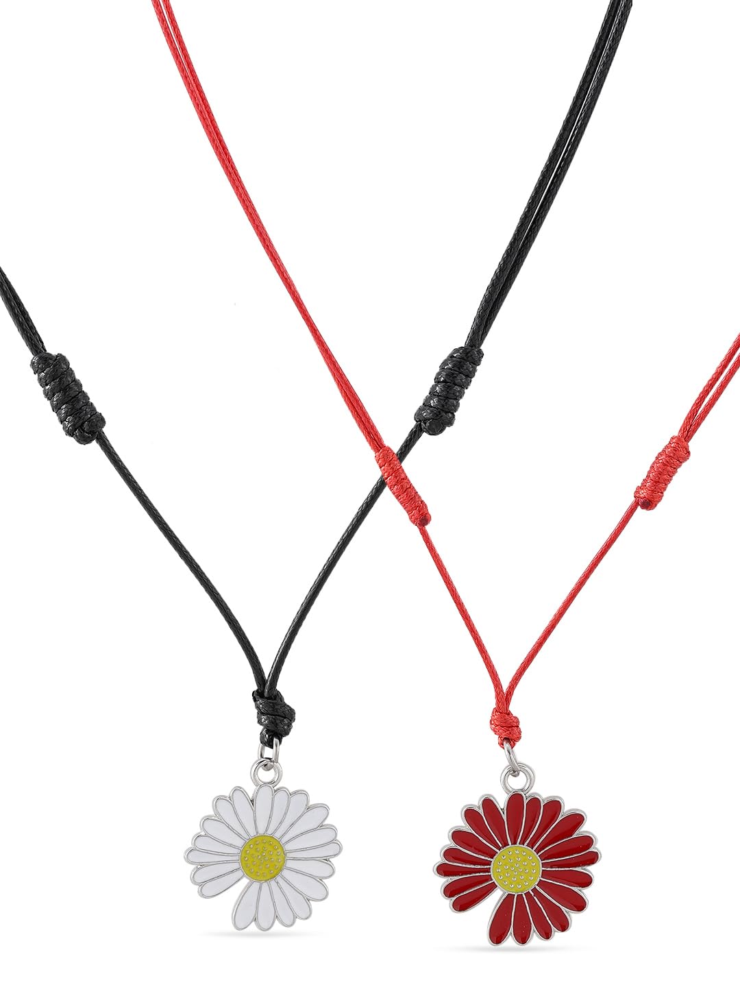 El Regalo 2PCs Daisy Flower Pendant Adjustable Cord Necklace- Minimalist Floral Jewelry For Girls & Women