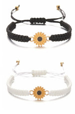 El Regalo 2 PCs Sunflower Daisy Bracelet - Adjustable Sunflower Bracelets for Best Friends/Besties - Sunflower Pinky Promise Bracelets for Kids Girls/Teens/Women (Black & White Sunflower Bracelet)