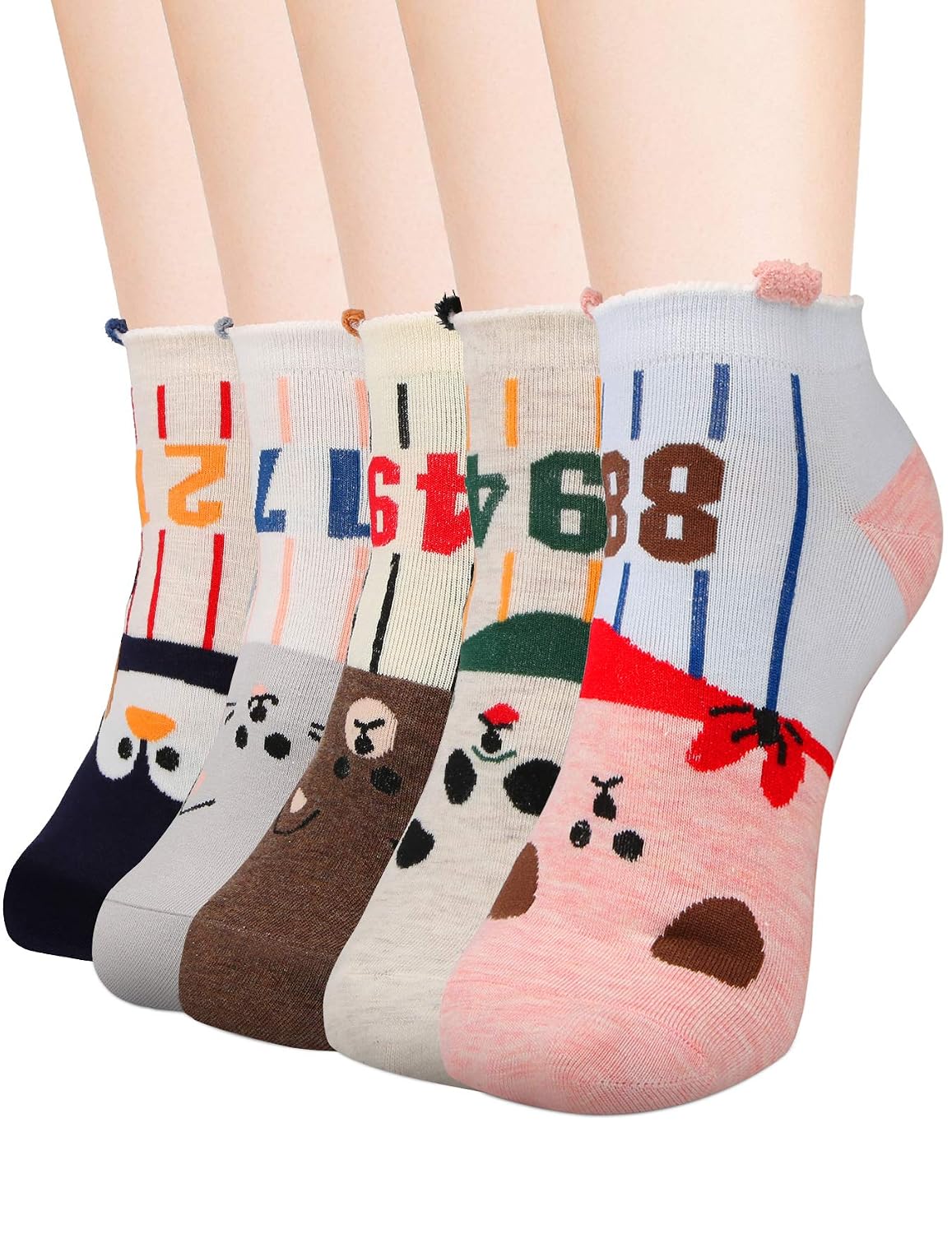 Ankle Socks for Teen Girls Women Funny No Show Novelty Sock Girl Low Cute Fun Animal Cartoon Socks, 5 Pack, Cotton & Bamboo