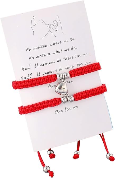 El Regalo Unisex 2PCs BFF Best Friend Magnetic Heart Couple Bracelet Set for Couples/Best Friends/Besties/Lovers (Both Red Heart)