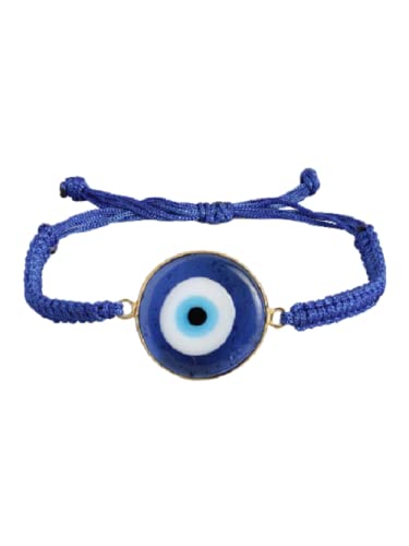 El Regalo Evil Eye Bracelet - Big Evil Eye Handmade Glass Lamp work Unisex Adjustable for Men & Women (Blue)