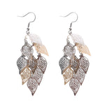 El Regalo 1 Pair Pretty Leaves Bunch Chandelier Earrings for Girls & Women- Boho Lightweight Hollow Filigree Leaves Drop Earrings (Gold Grey Shades)