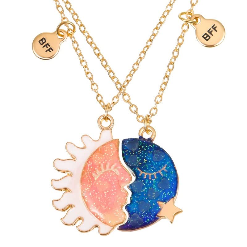 El Regalo Set of 2-Luminous Magnet Necklace-Sun Moon Star Magnetic pattern -Friendship theme for 2-Glow In The Dark-Partners-BFF Gift For girls