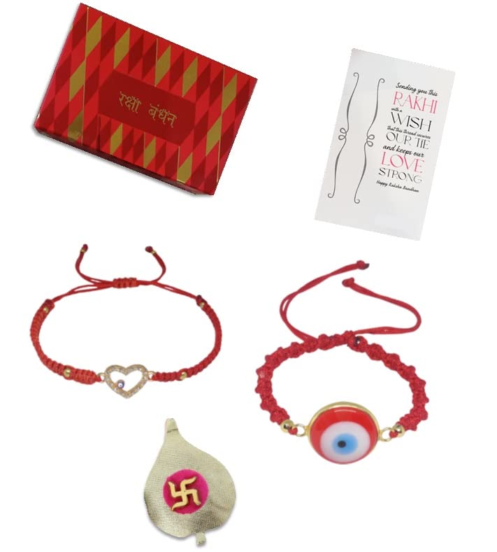El Regalo 2 PCs Evil Eye Couple Rakhi Gift Set for Bhaiya and Bhabhi- Bhaiya Bhabhi Rakhi Combo Set with 2 Rakhis, 1 shagun Pack & Rakhi Message Card in Rakhi Gift Box (Couple Rakhi Gift Combo- 3)