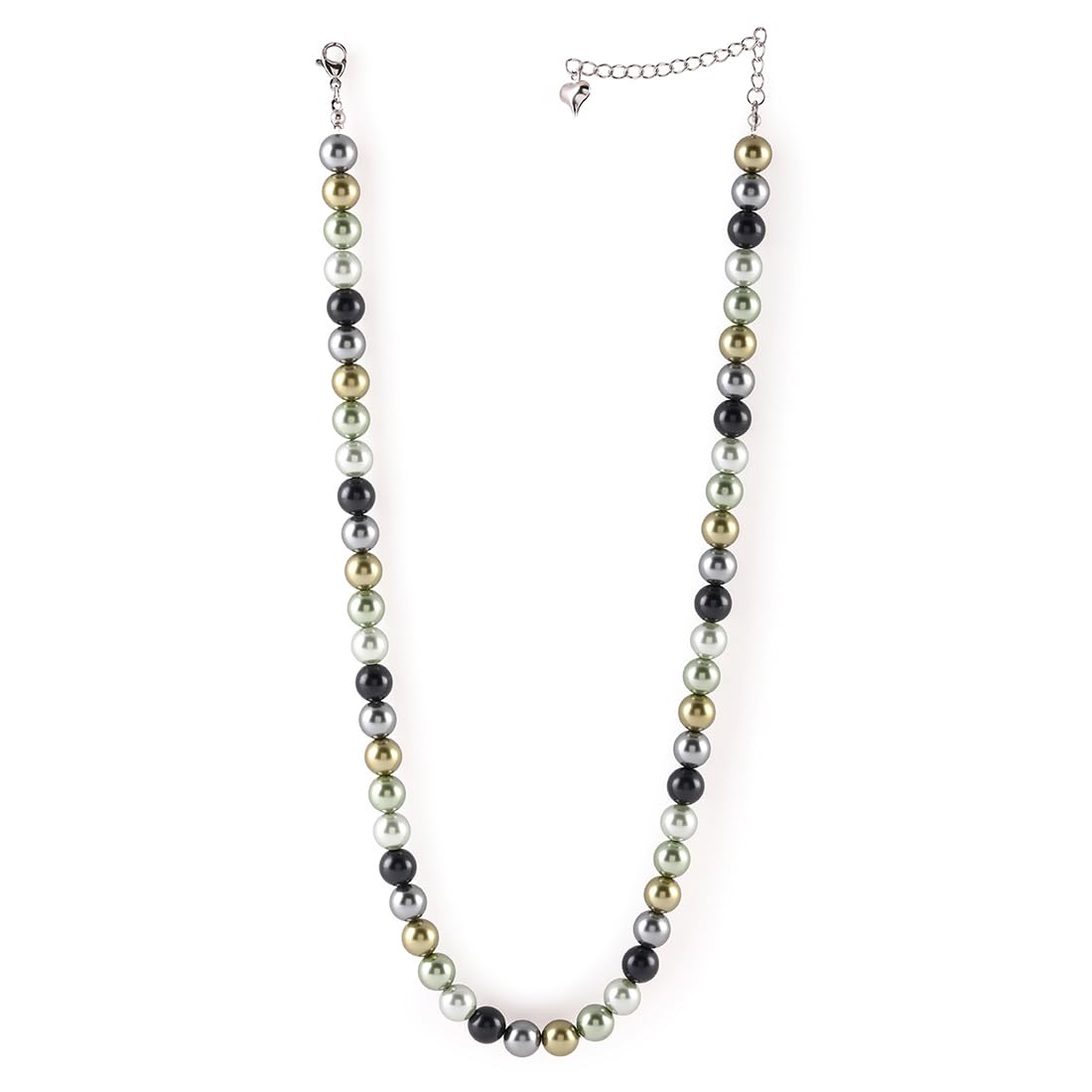 El Regalo Elegant Pearls Chain Necklace for Women/Girls- Stainless Steel Chain Necklace with Multi Green Pearls with Glass Finish for Women