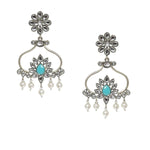 El Regalo Oxidized Silver Plated Kundan Earrings - Ethnic Kundan Wedding Pearl Earring for Girls & Women (Emerald Green)