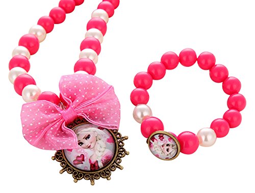 El Regalo Frozn El-sa Princess Jewelry Set for Kids | Necklace & Bracelet Kids Girl Jewelry Set- Gift for Girls Kids (Rose Pink)