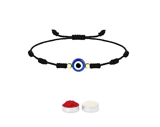 El Regalo Evil Eye Rakhi for Brother - Lucky Kabbalah Blue Turkish Evil Eye Macrame Rakhi for Bhaiya/Bhai/Brother/Nephew (Evil Eye Rakhi-Style 2)