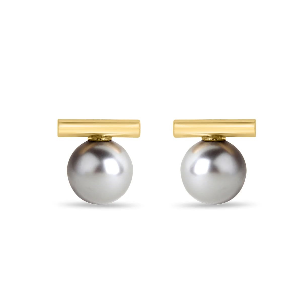 El Regalo 1pair Copper Imitation Faux Pearl Grey Color for Girls & Women- Elegant, Western Versatile Pearls Stud Earrings (Gold)