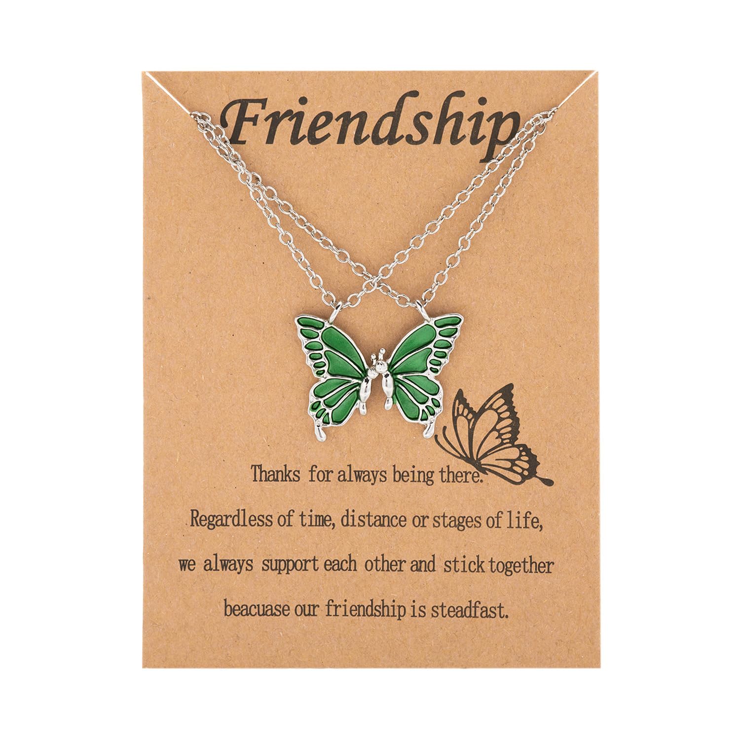El Regalo 2 PCs Best Friend Butterfly Necklaces for Girls- Matching Butterfly Pendant Necklace Set BFF Friendship Necklace, Dainty Jewelry Gifts for Women Teen Girls (Green BF Butterfly)