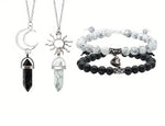 El Regalo Unisex Adult 4Pcs/Set Valentines Day Special- Love Friendship Magnet Heart Bullet Stones Necklace & Bracelet Set For Couples/Best Friends/Besties (Black & White)