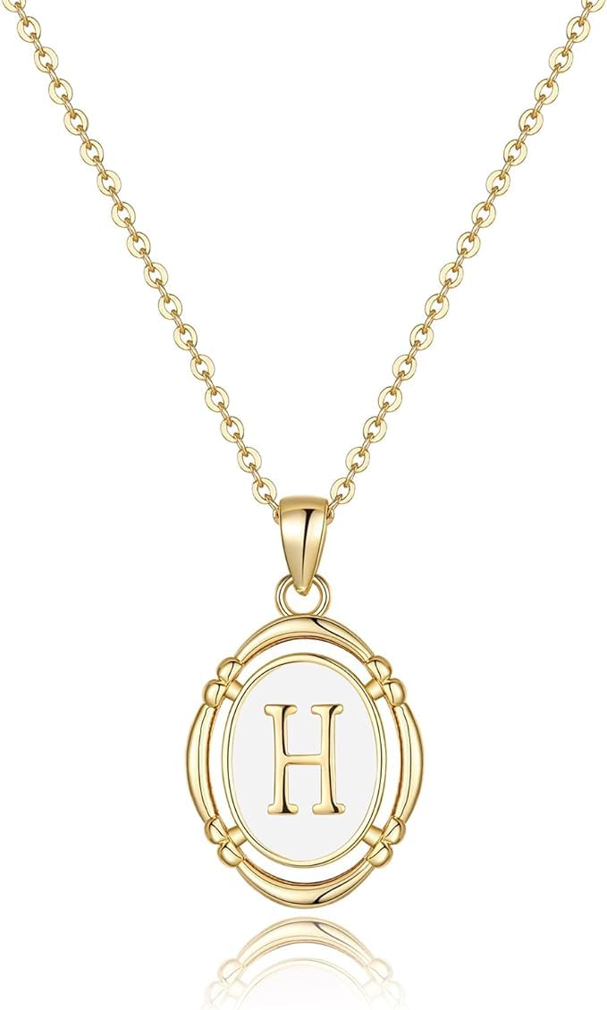 El Regalo Unisex Vintage Style Waterproof Name Initial Letters Pendant Necklaces - Stainless Steel Golden Initials Jewelry - Hypoallergenic Letters Pendant Chain (Letter H)