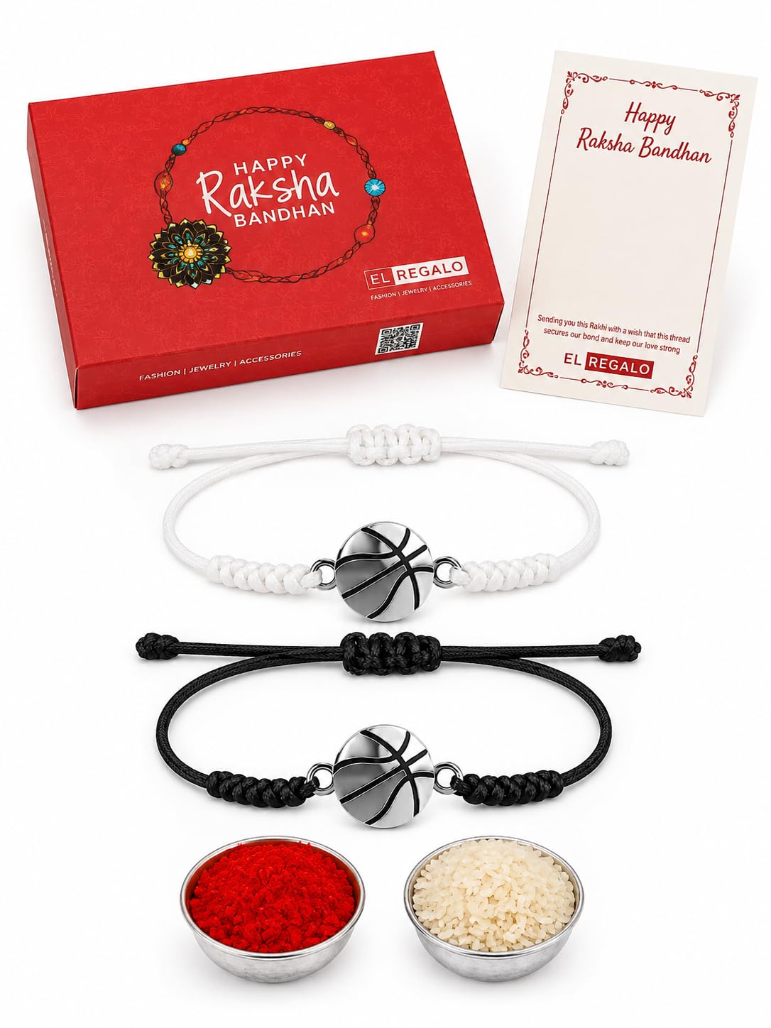 El Regalo 2PC Sports Rakhi for Kids | Sports Ball Bracelet Rakhis Combo Set for Brother/Niece/Nephew- Rakhi for Sports Lovers with Roli-Chawal, Message Card in Rakhi Gift Box (Option-2)