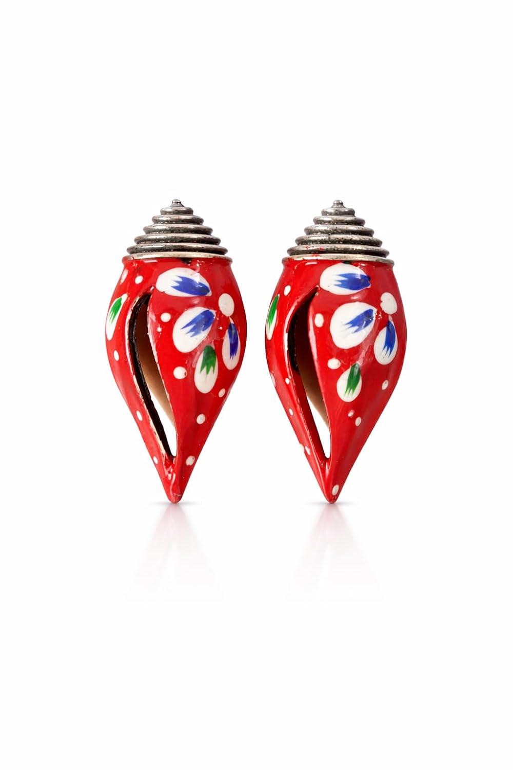 El Regalo Ethnic Hand-Painted Conch-Style Earrings for Women | Ethnic Boho Statement Earrings | Traditional Festival Earrings | Unique Handmade Drop Earrings (Red)
