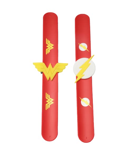 El Regalo 2 PCs Superhero Snap Silicon Slap Wristband for Girls & Boys- Kids Party Favors, Silicon Wrist Slap Bands with Removable Super Hero Charms for Fun Kids Party Favors