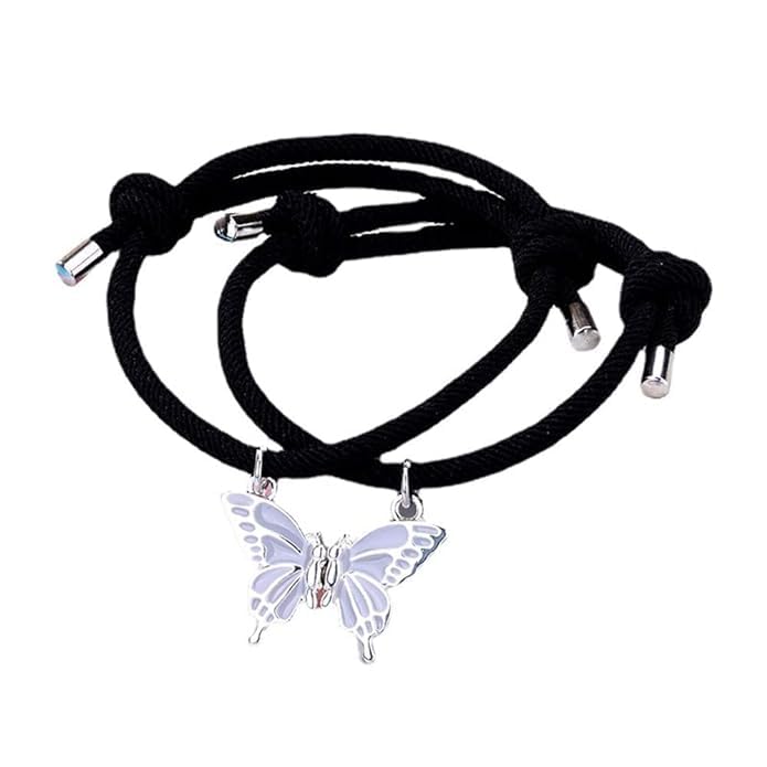 El Regalo 2PCs BFF Magnetic Butterfly Bracelets Set for Kids/Girls - Best Friends Bracelets for Besties (Grey)