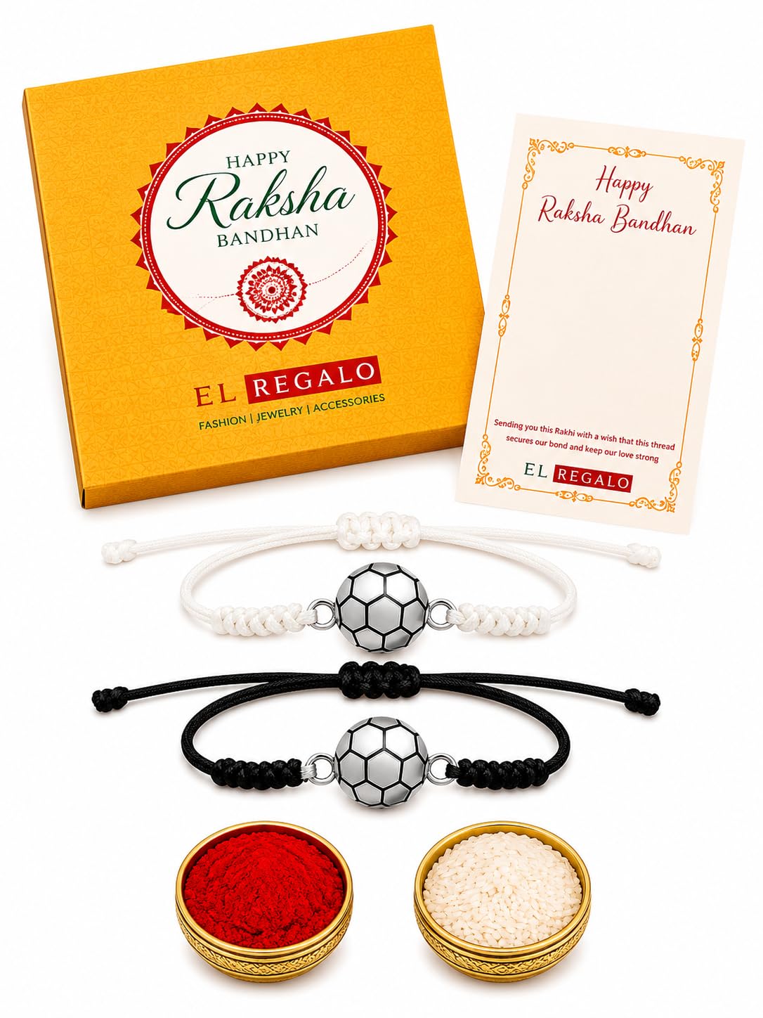 El Regalo 2PC Sports Rakhi for Kids | Sports Ball Bracelet Rakhis Combo Set for Brother/Niece/Nephew- Rakhi for Sports Lovers with Roli-Chawal, Message Card in Rakhi Gift Box (Option-4)