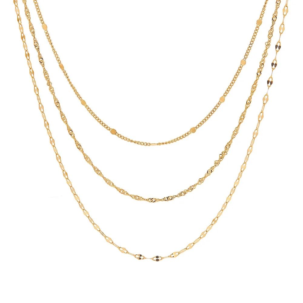 El Regalo Womens Stunning Stainless Steel Herringbone Chain Layered Necklaces- 18K Gold/Silver Plated 3 Layers Snake Chain Choker Necklace (3 Layers Sleek Golden Chains)