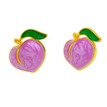 El Regalo Cute Gold Plated Stainless Steel Oil Drop Peach Stud Earrings for Girls & Women | Hypoallergenic Fruit Themed Fashion Earrings (Lavender)