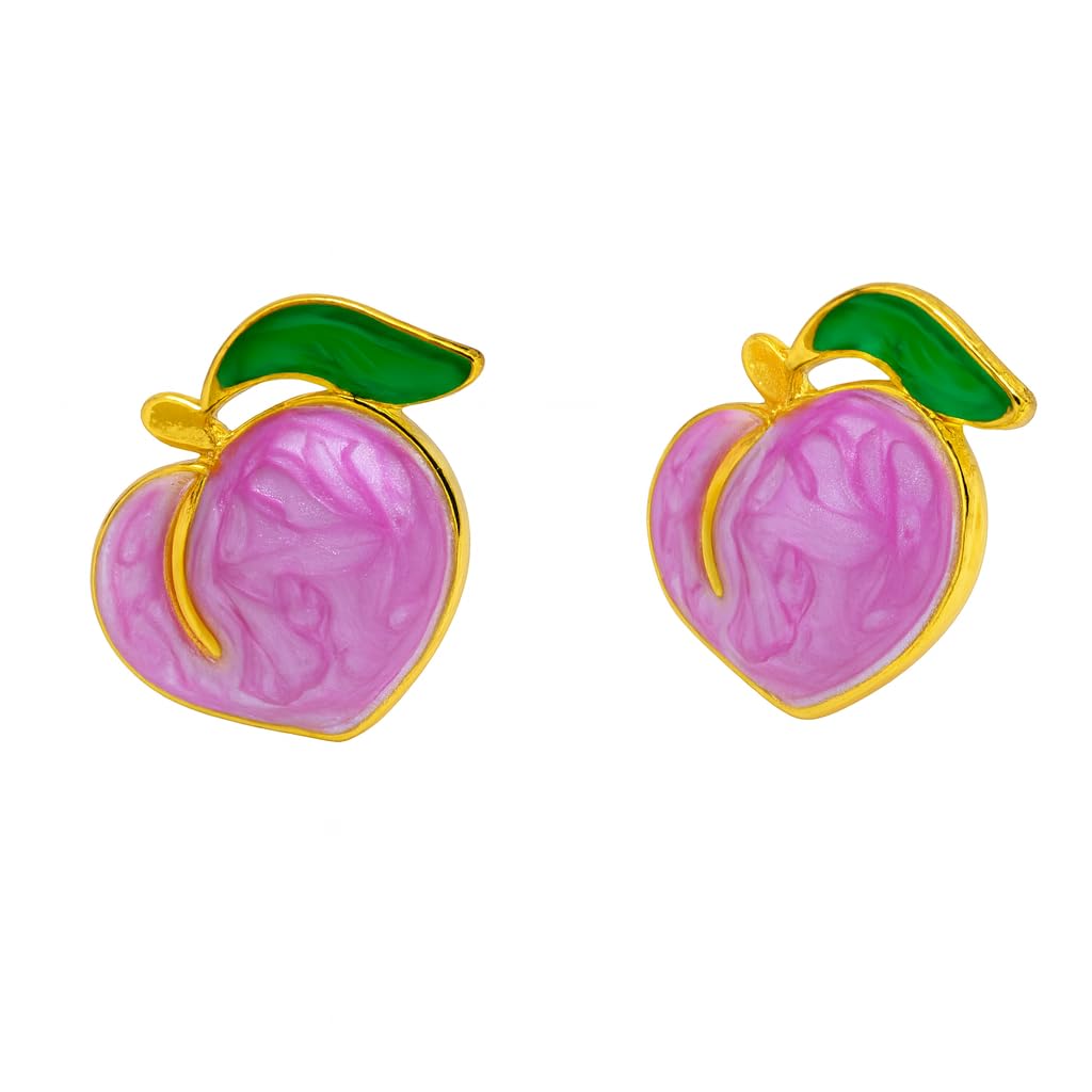 El Regalo Cute Gold Plated Stainless Steel Oil Drop Peach Stud Earrings for Girls & Women | Hypoallergenic Fruit Themed Fashion Earrings (Lavender)